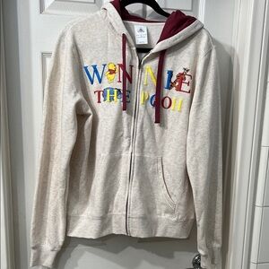 Disney Winnie the Pooh Zip Up Hoodie Cream Graphic Sweatshirt NWT Size Large